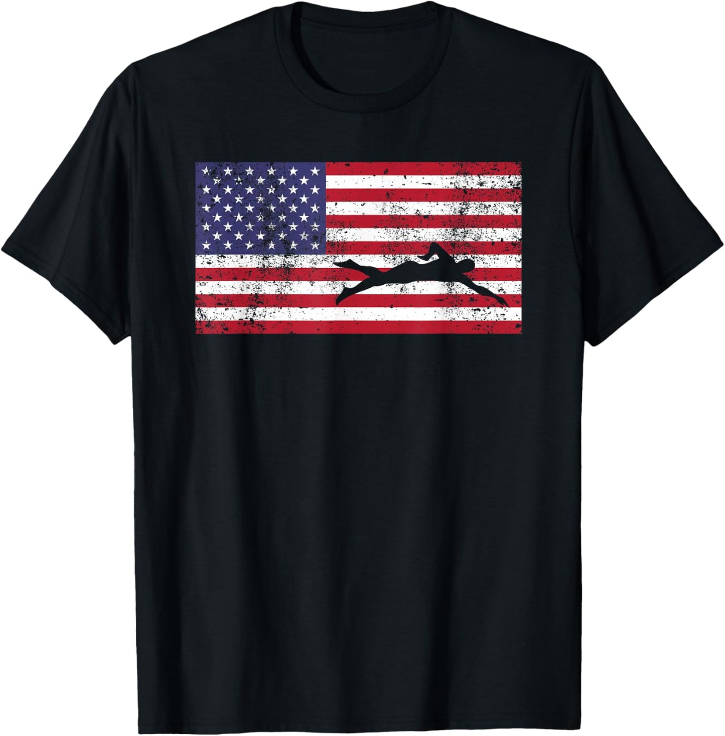 American Flag Swim Swimmer Swimming 4TH OF JULY Gift T-Shirt - T-Shirt | Black