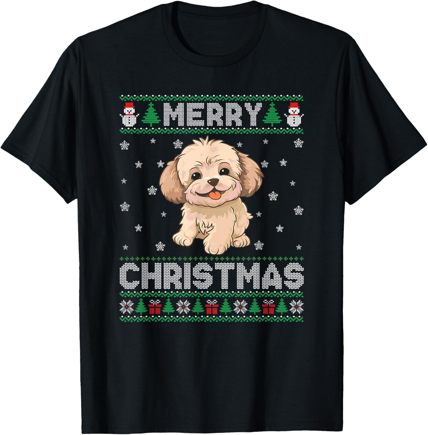 Maltipoo Dog Men Women Kids Ugly Christmas Sweater T-Shirt - T-Shirt | Black