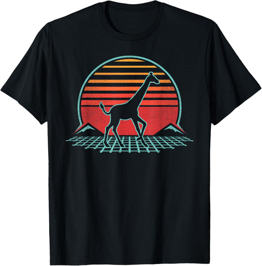 Giraffe Lover Animal Retro Vintage 80s Style T-Shirt - T-Shirt | Black