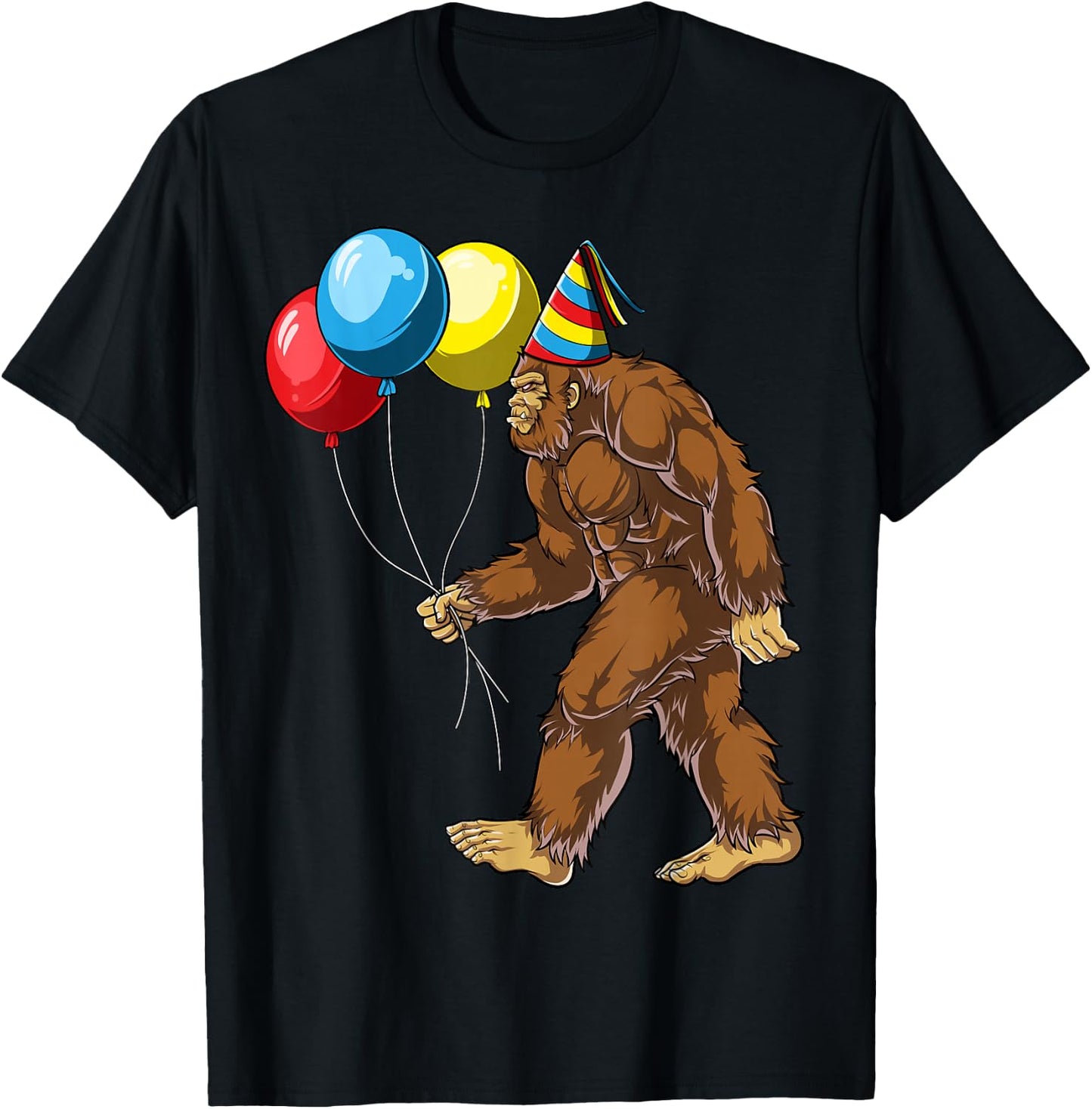 Bigfoot It's My Birthday Party Hat Balloons Boys Sasquatch T-Shirt - T-Shirt | Black