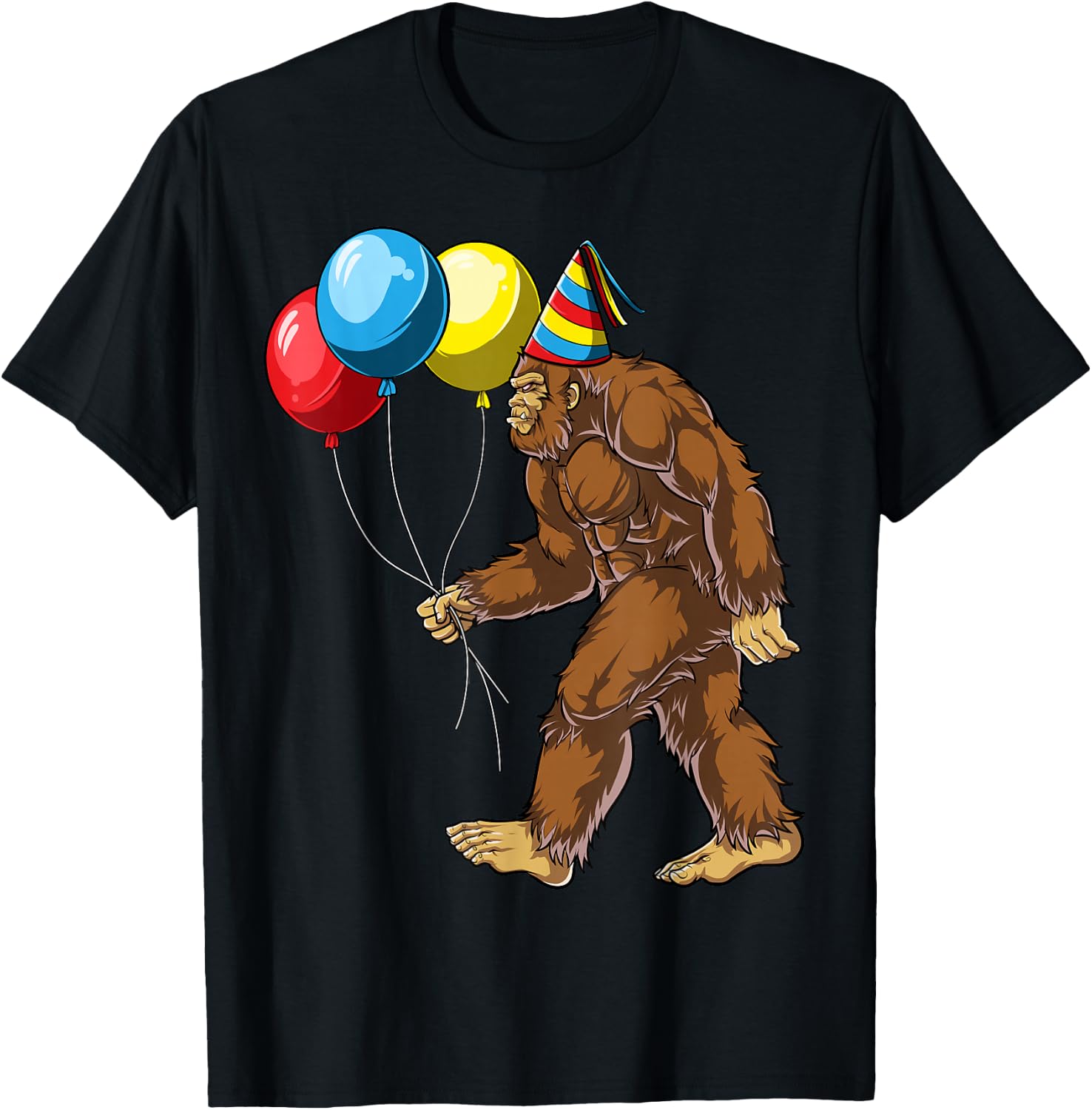 Bigfoot It's My Birthday Party Hat Balloons Boys Sasquatch T-Shirt - T-Shirt | Black
