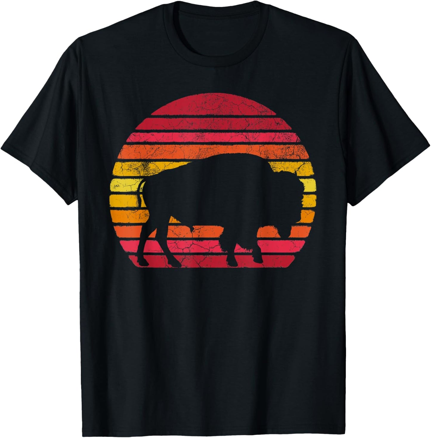 Distressed Buffalo Retro Style Bison Vintage Men Women Gift T-Shirt - T-Shirt | Black
