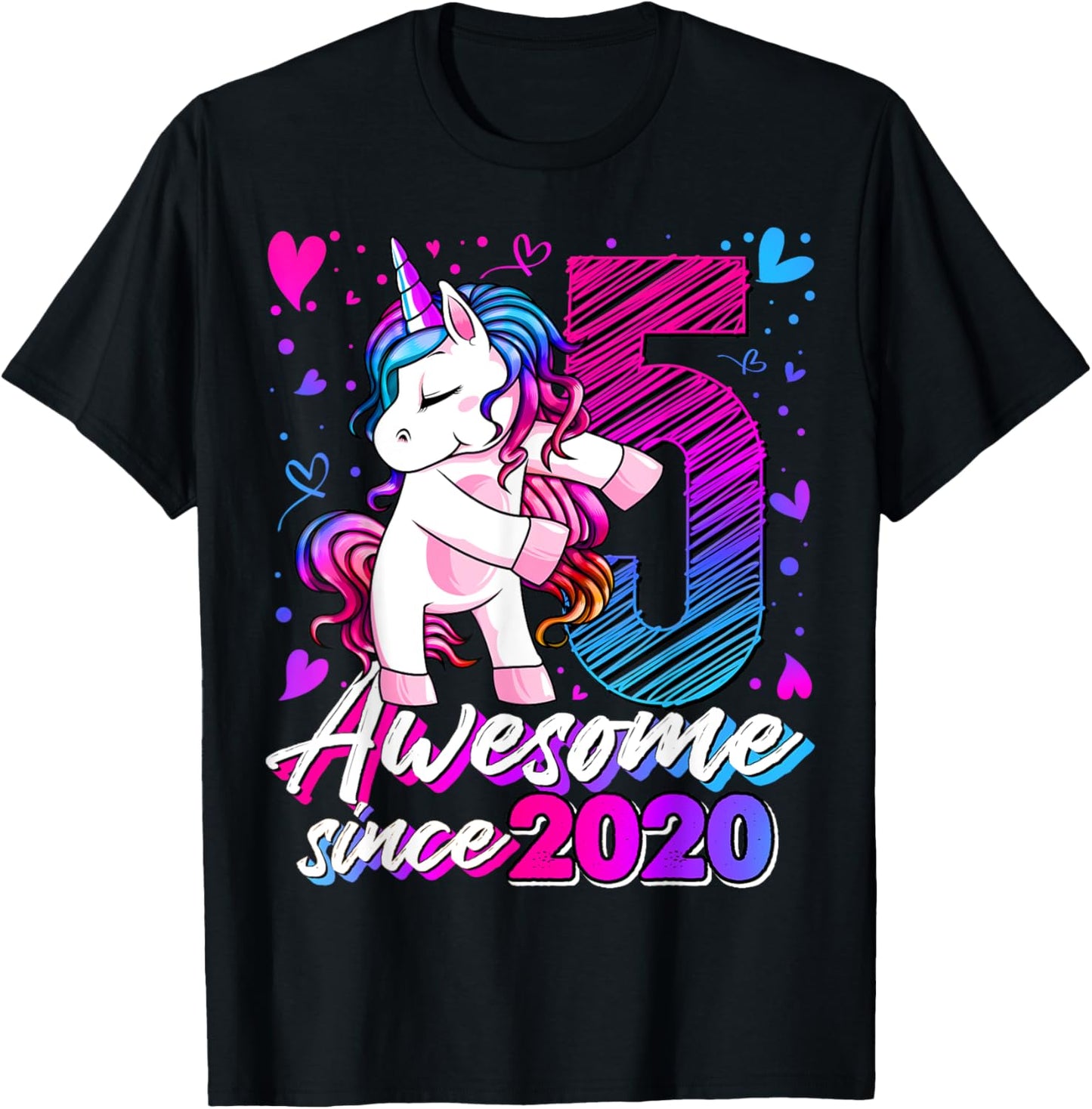 5 Year Old Unicorn Gifts For Girls 5th Birthday Girl Party T-Shirt - T-Shirt | Black
