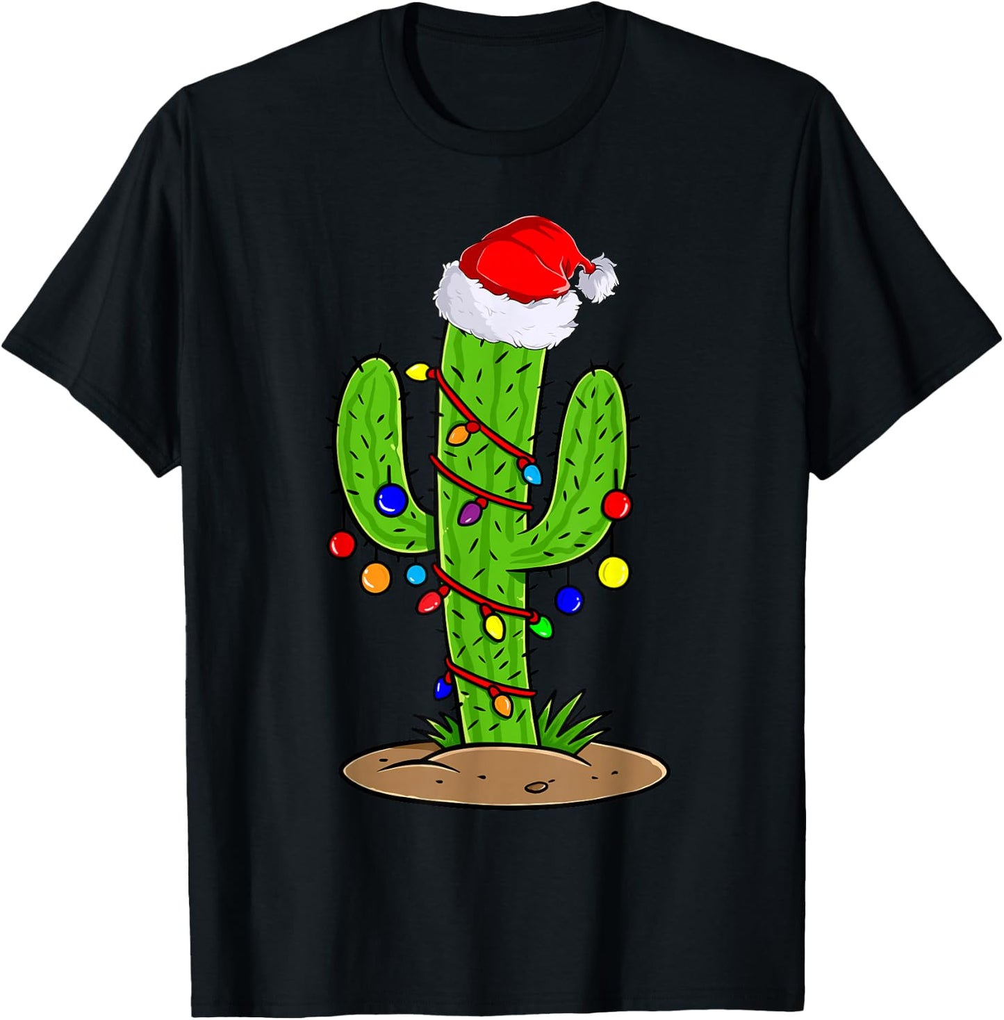 Cactus Christmas Lights Funny Christmas Gift T-Shirt - T-Shirt | Black