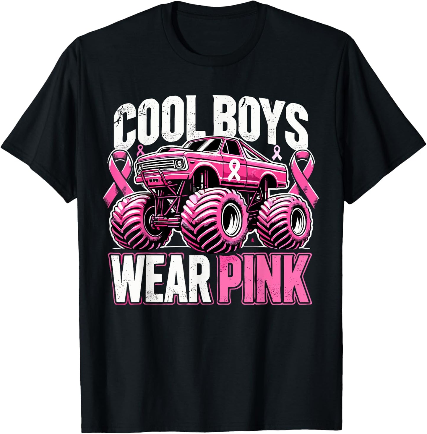 Monster Truck Breast Cancer Awareness Cool Boys Wear Pink T-Shirt - T-Shirt | Black
