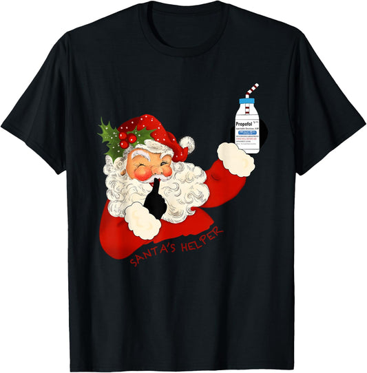 Funny Retro Santa's Helper Propofol NICU Nurses Christmas T-Shirt - T-Shirt | Black