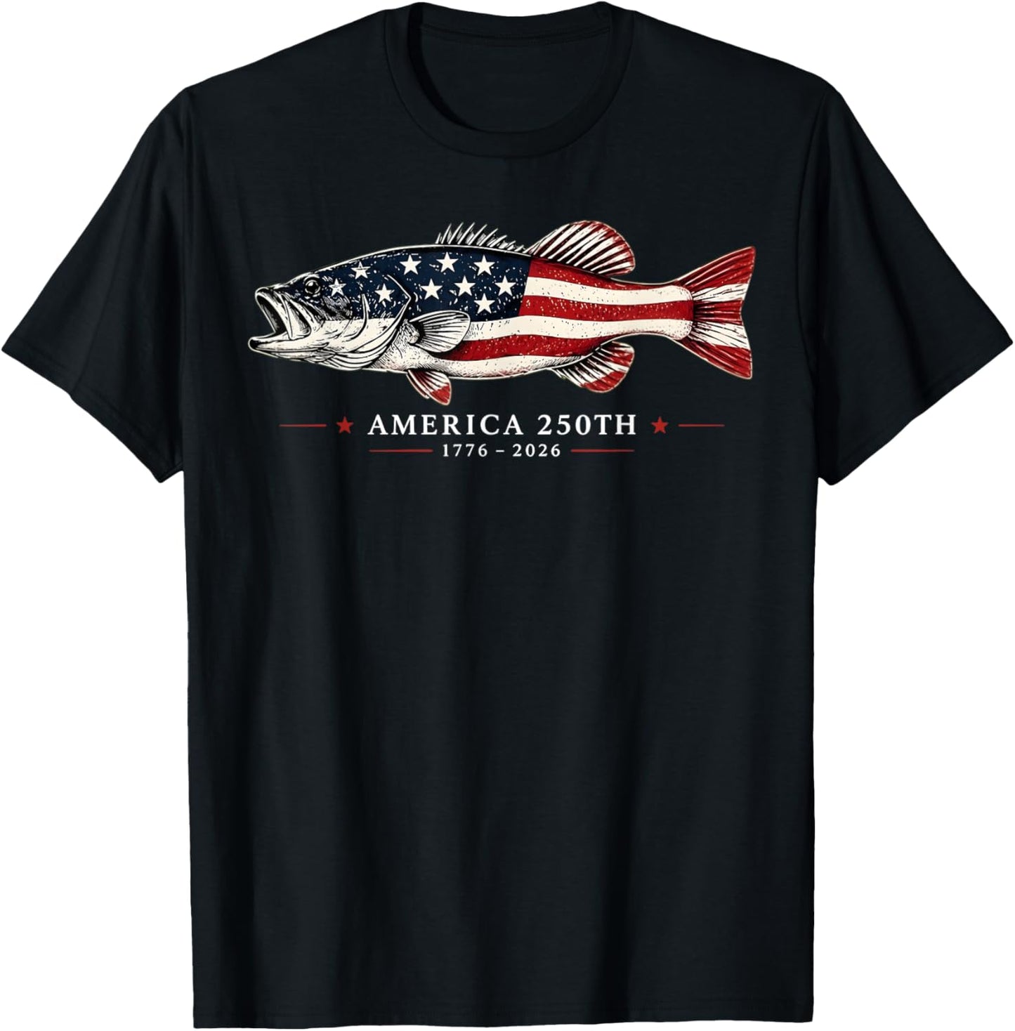 250 Years America 1776 2026 Fishing USA Flag 250th Birthday T-Shirt - T-Shirt | Black