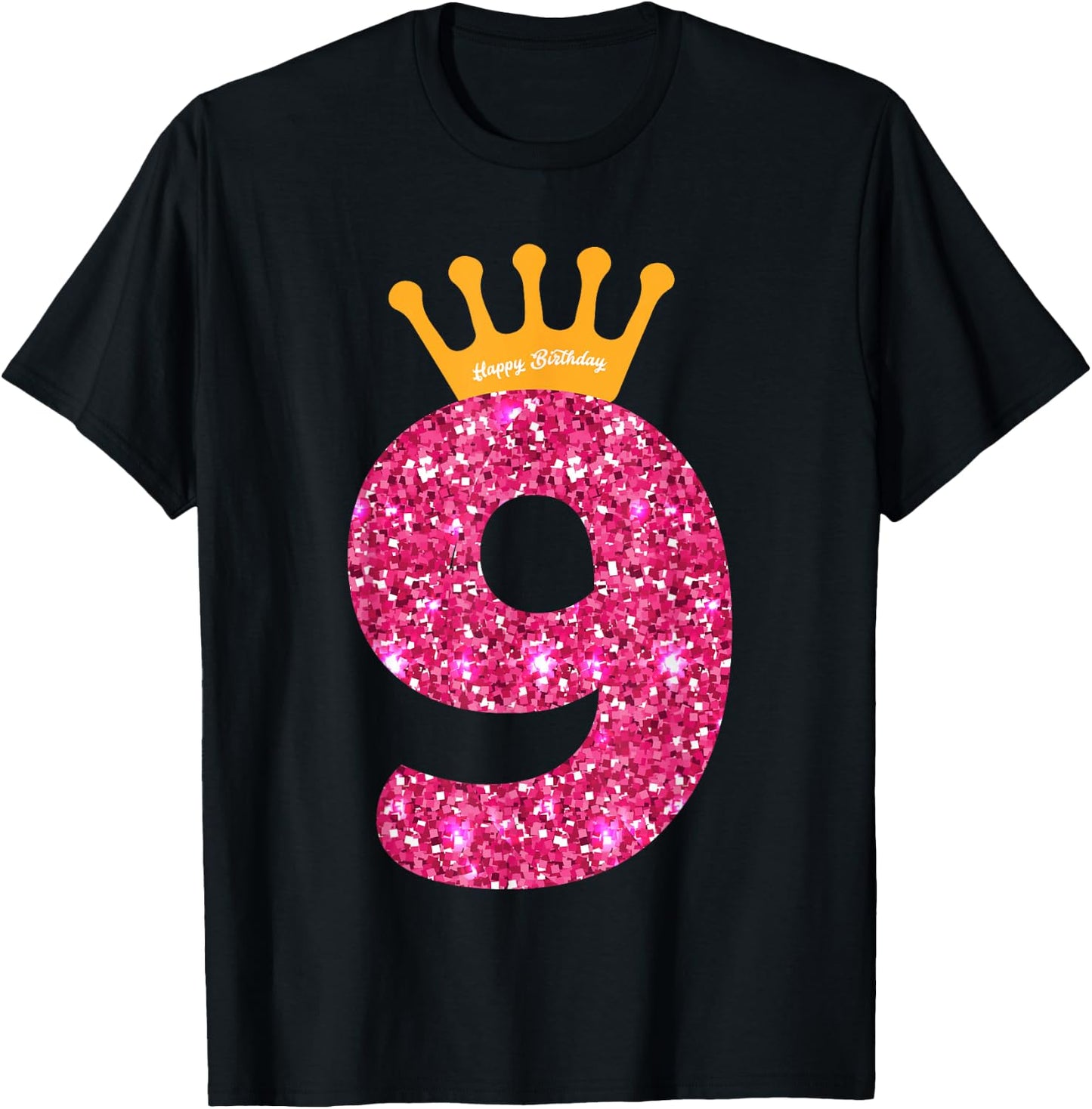 Happy Birthday Shirt, Girls 9th Party 9 Years Old Bday T-Shirt - T-Shirt | Black