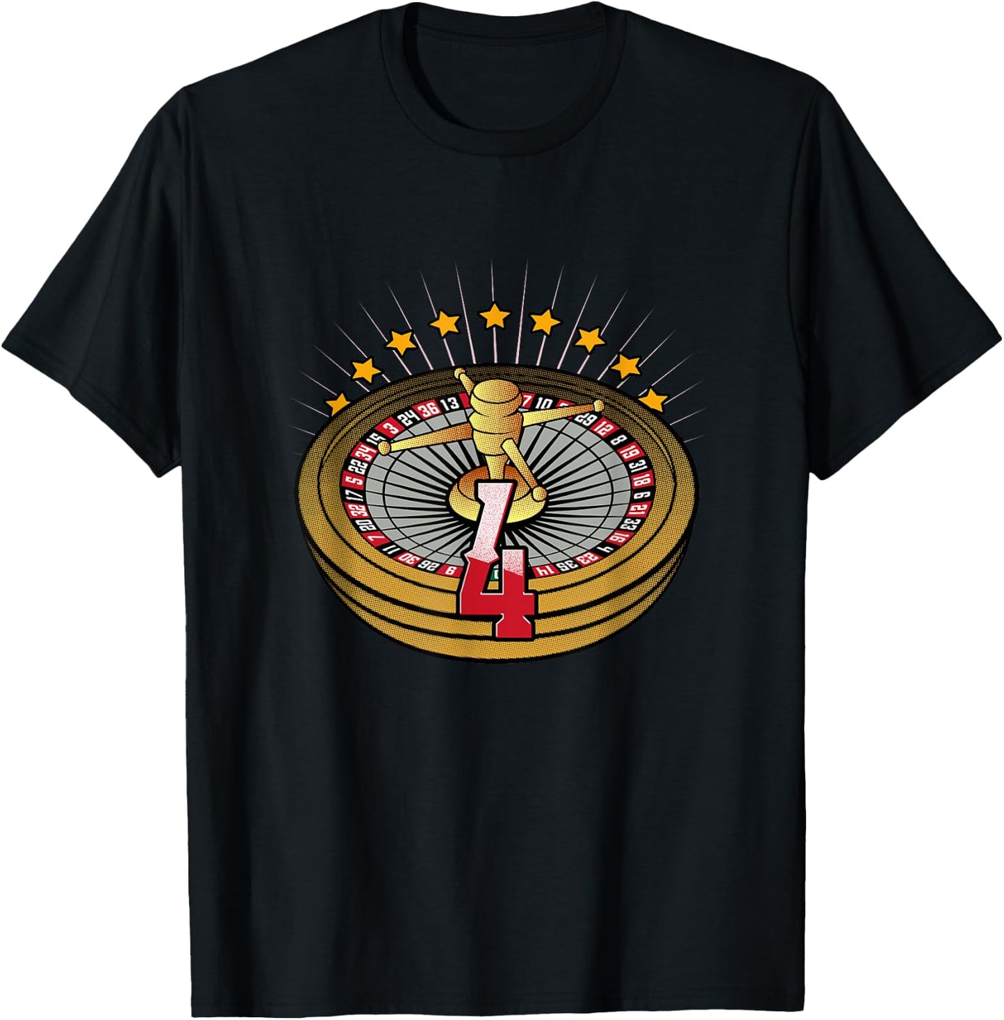 Lucky Number 4 Roulette Wheel Gambling Vegas Style T-Shirt - T-Shirt | Black