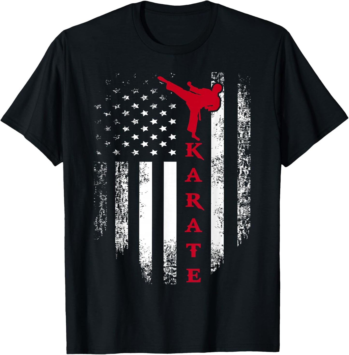 Vintage USA Red White Karate American Flag Cool T-Shirt - T-Shirt | Black