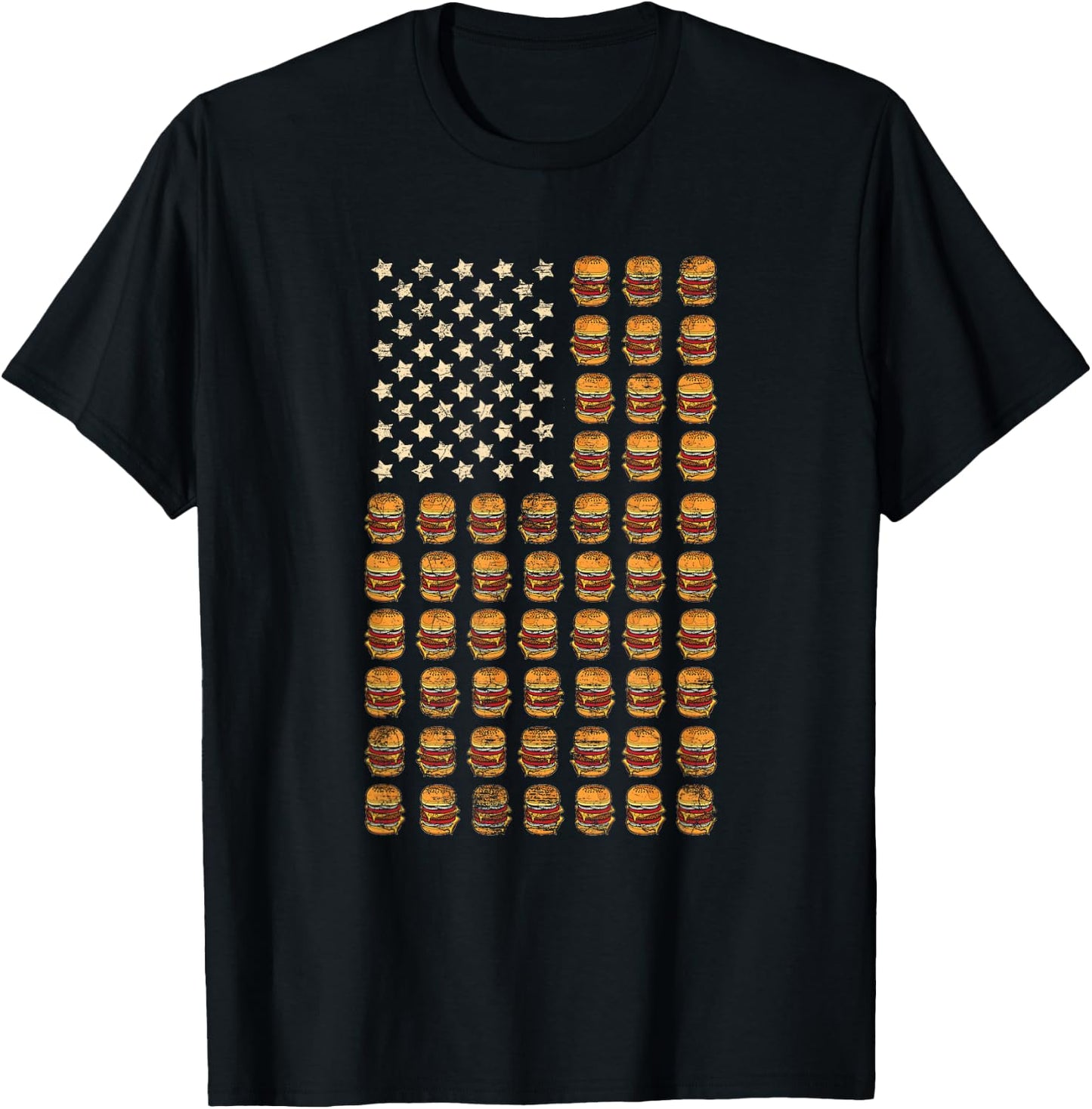 Cheeseburger Patriotic USA American Flag National Burger Day T-Shirt - T-Shirt | Black