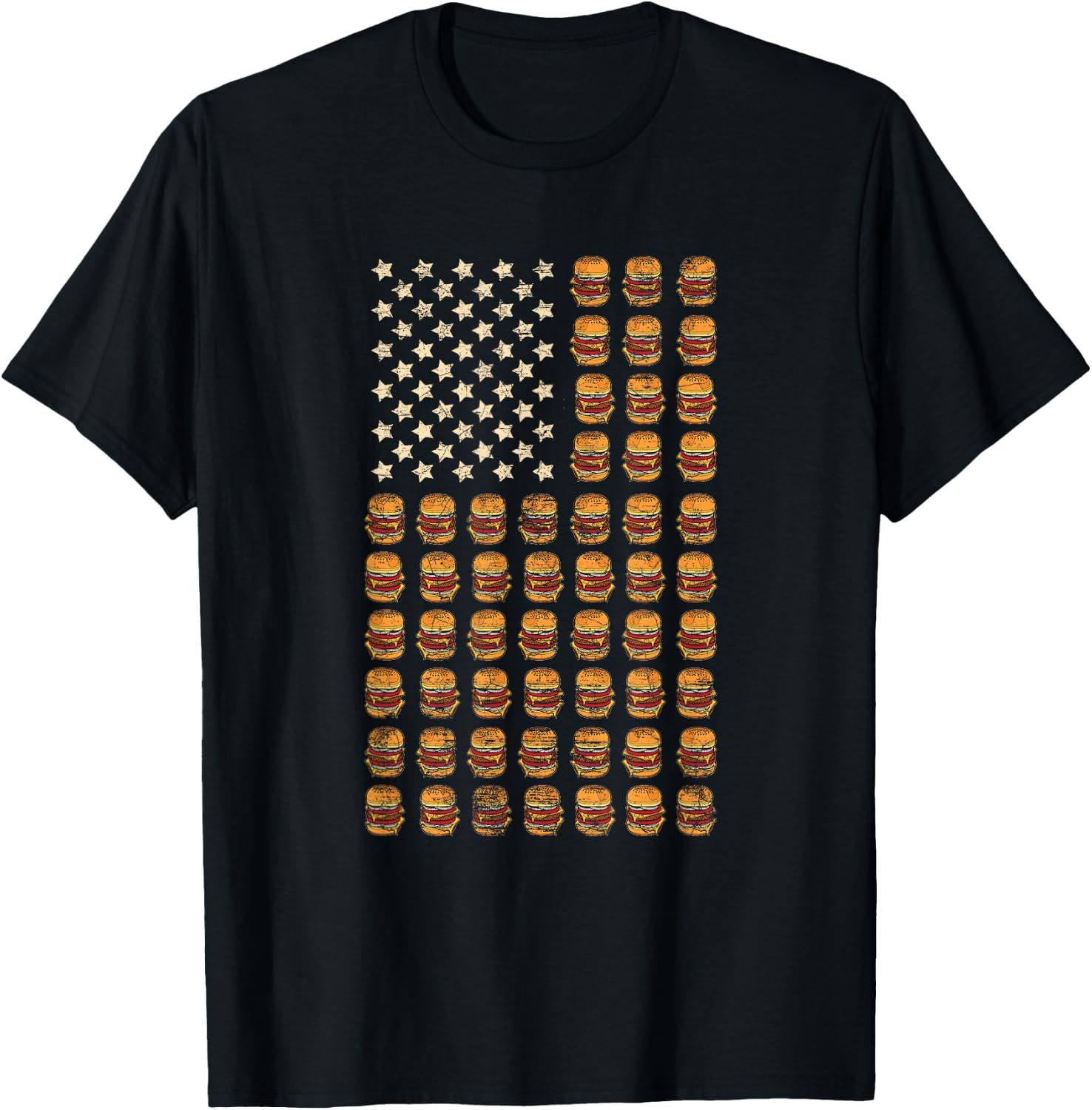 Cheeseburger Patriotic USA American Flag National Burger Day T-Shirt - T-Shirt | Black