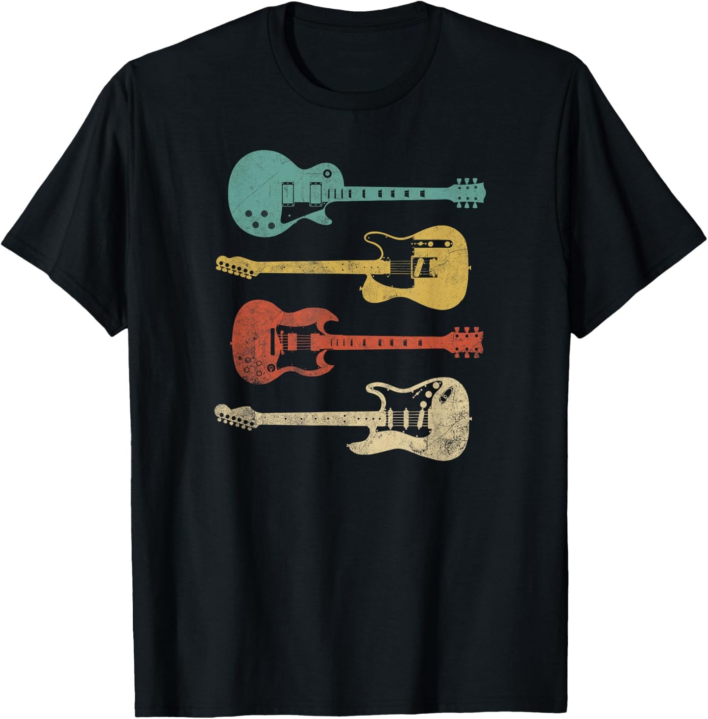 Vintage Music Apparel for Guitarists & Rock Fans Retro Electric Guitars - -Adults, Black, Small T-Shirt - T-Shirt | Black