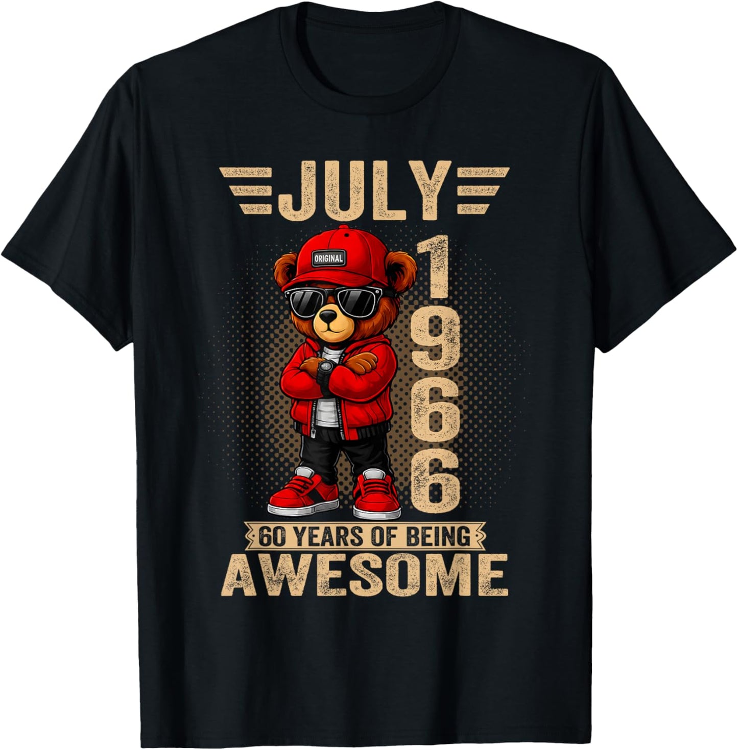 July 60th Birthday Men Women 1966 Awesome Teddy Bear T-Shirt - T-Shirt | Black