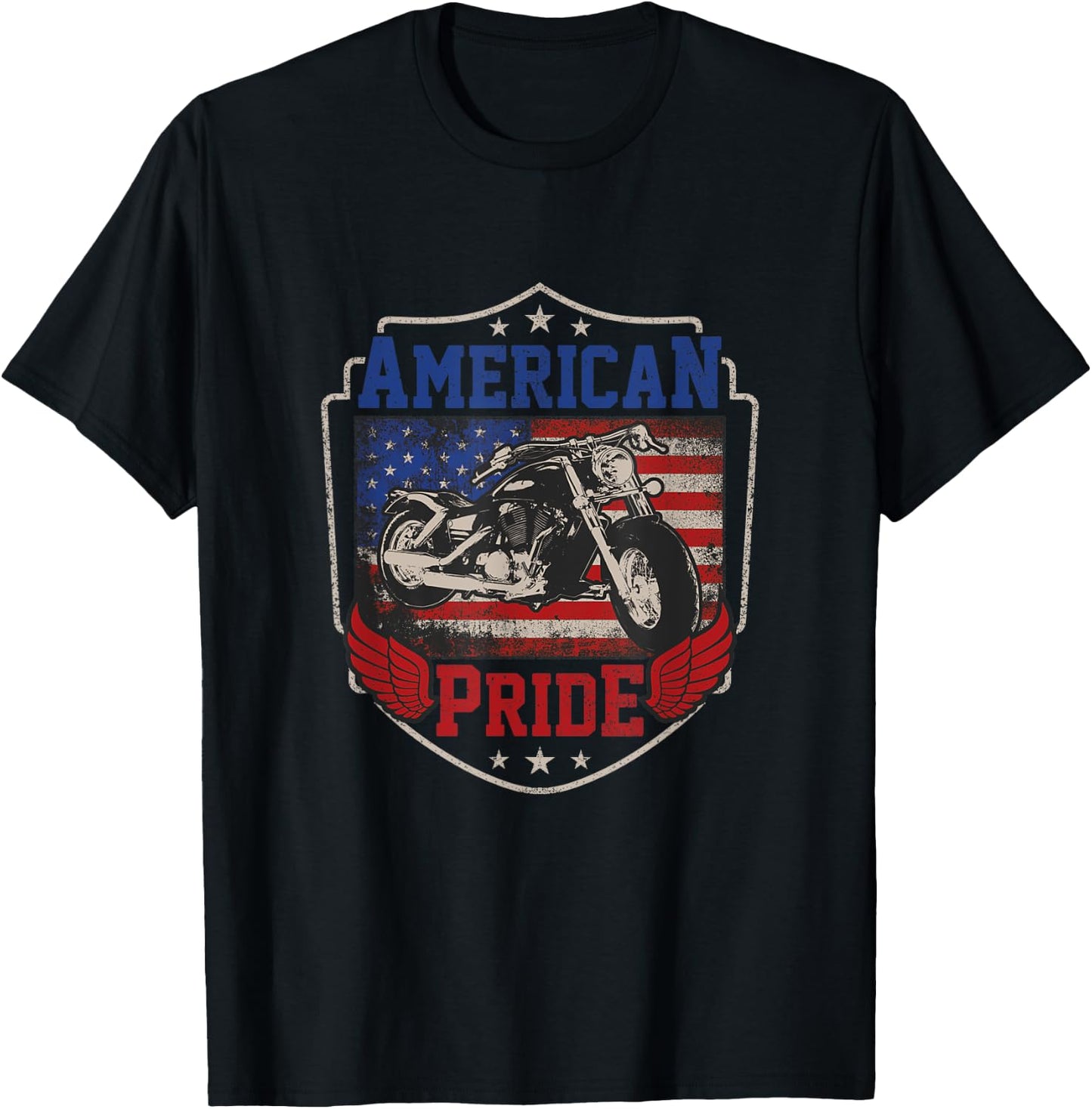 American Motorcycle Pride Vintage Proud biker 4th of July Women Kids Men T-Shirt - T-Shirt | Black