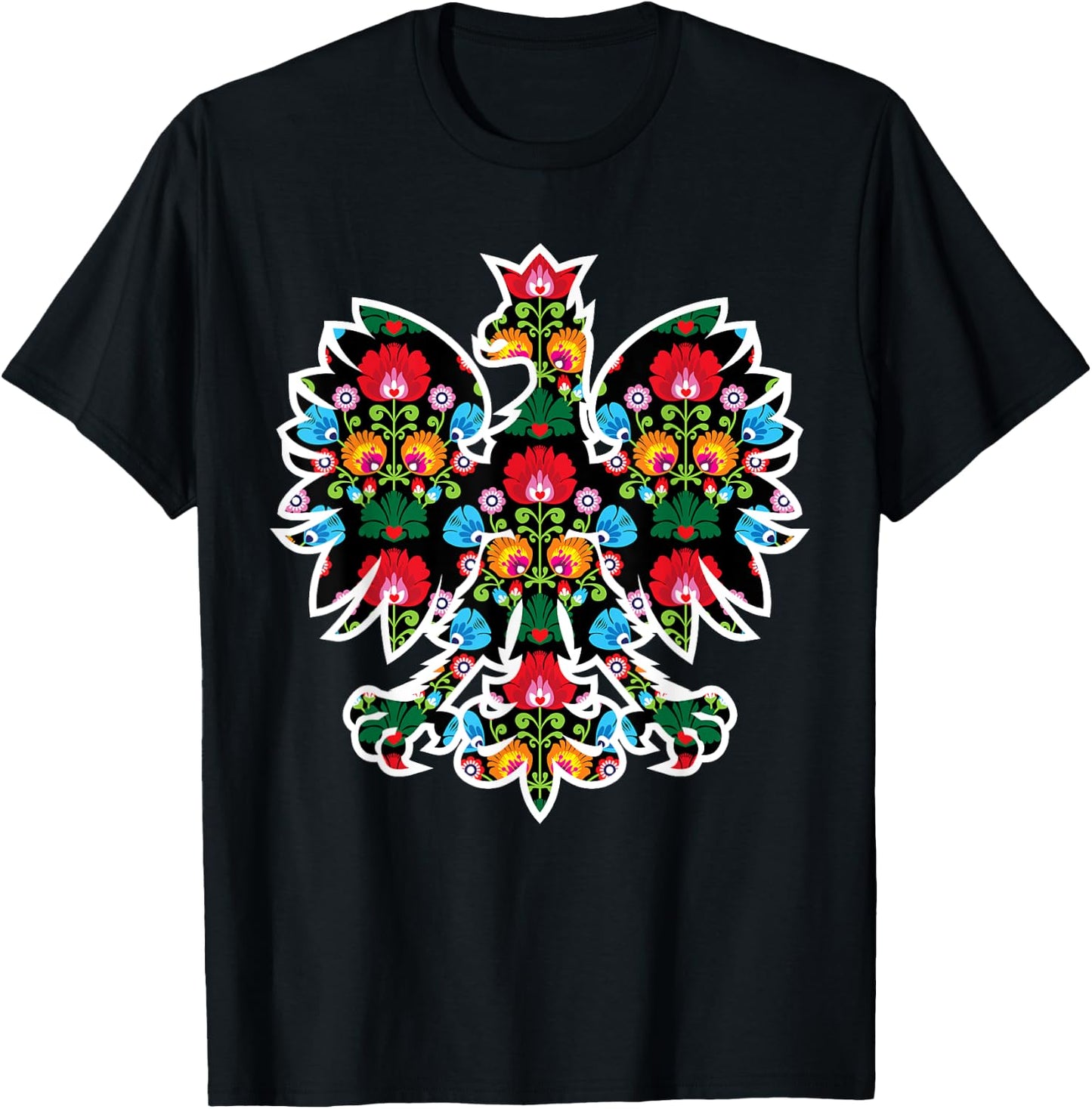 POLISH EAGLE | Poland WYCINANKI Emblem, Polish Folk Art Fest T-Shirt - T-Shirt | Black
