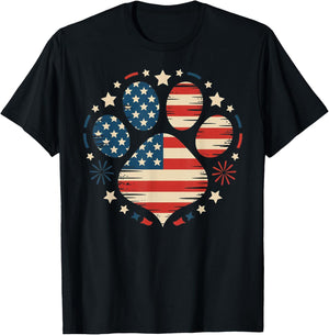 Patriotic Dog Paw American Flag Dog Lover 4th of July T-Shirt - T-Shirt | Black