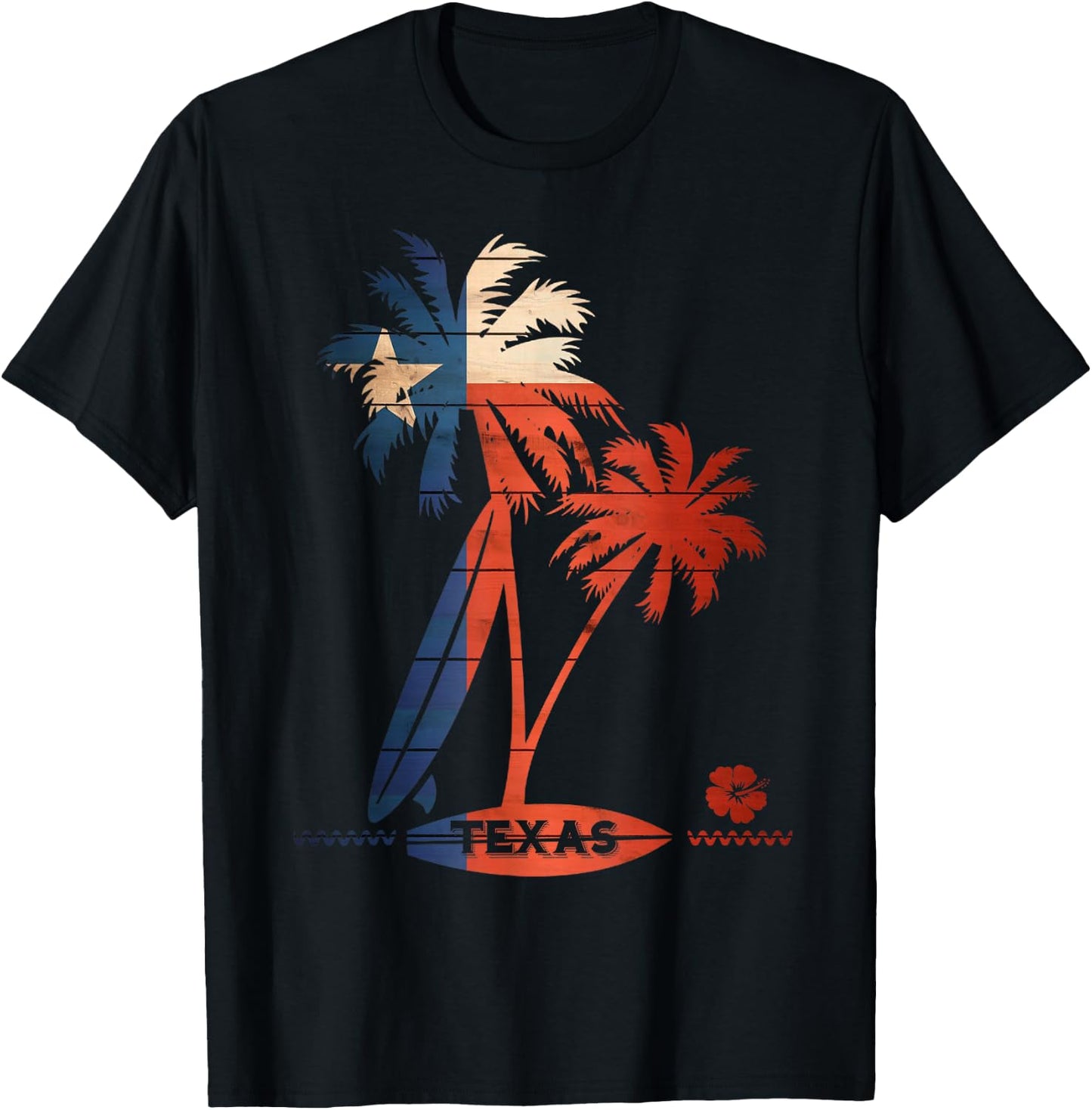 Surf Texas Palm Tree and Surfboard Shirt T-Shirt - T-Shirt | Black