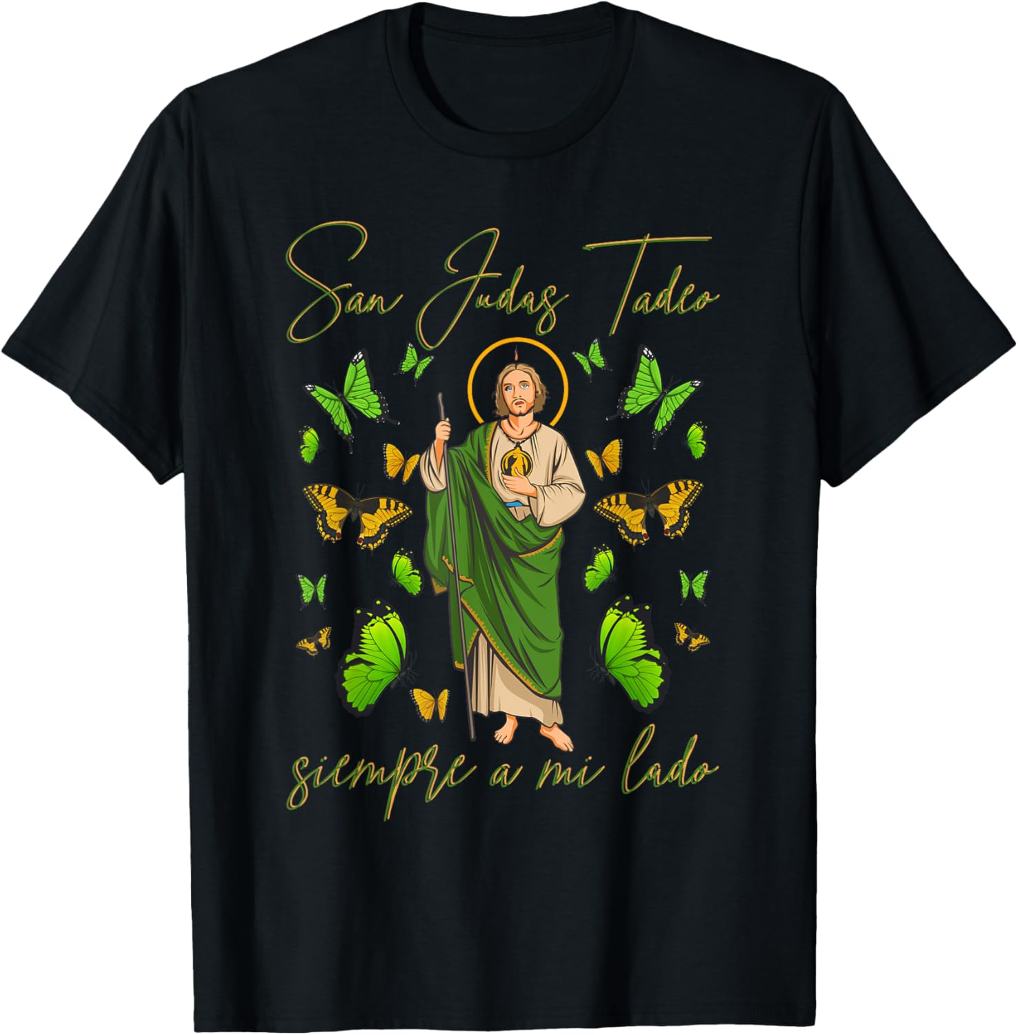 San Judas Tadeo Siempre A Mi Lado. Versión Mariposas T-Shirt - T-Shirt | Black