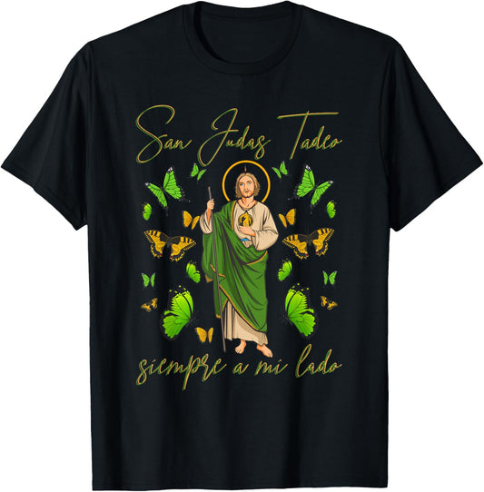 San Judas Tadeo Siempre A Mi Lado. Versión Mariposas T-Shirt - T-Shirt | Black
