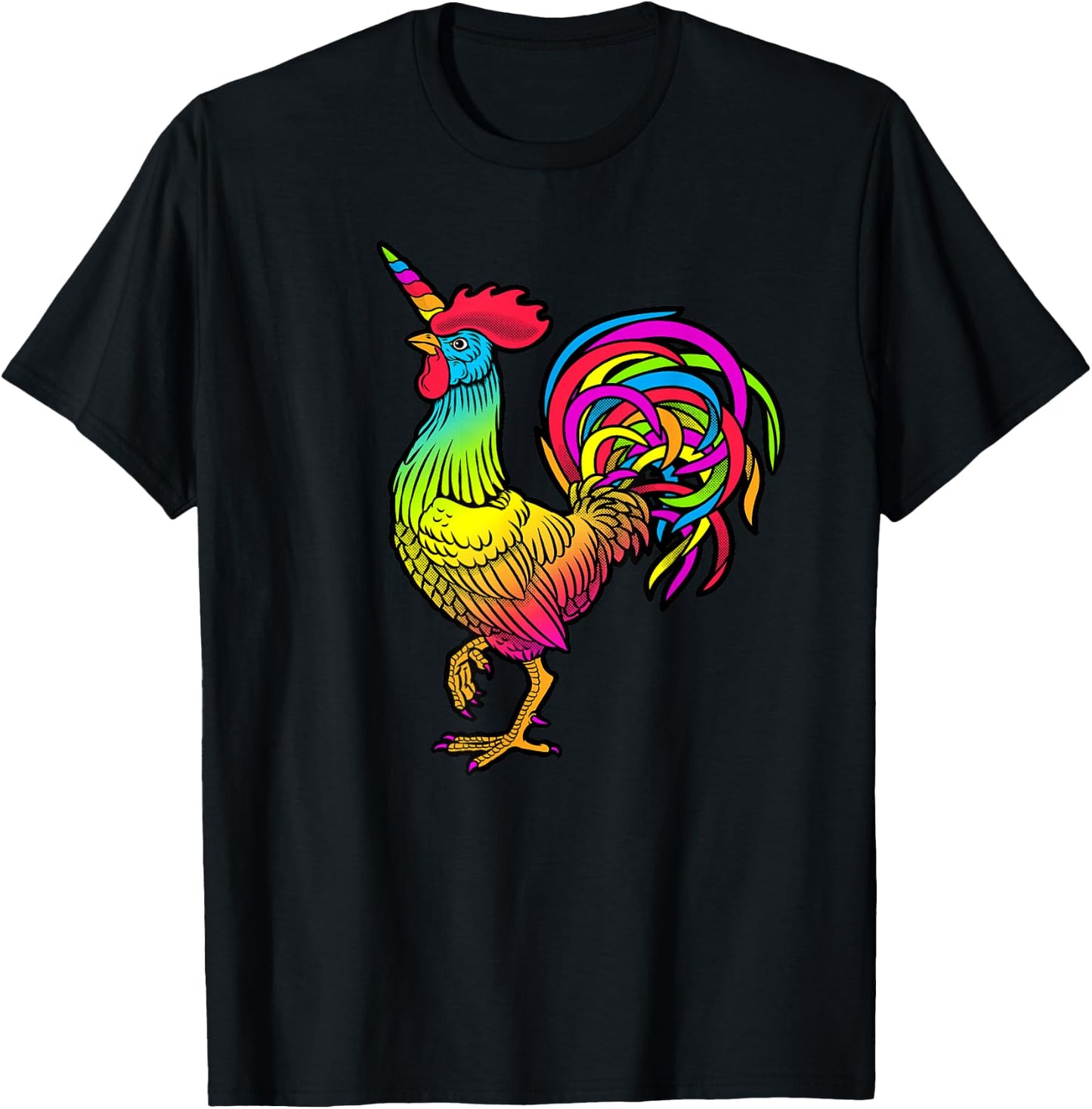 Chicken Unicorn Rainbow Rooster Graphic T-Shirt - T-Shirt | Black