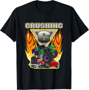 Monster Truck Crushing being 6 Six Years Old 6th Birthday T-Shirt - T-Shirt | Black