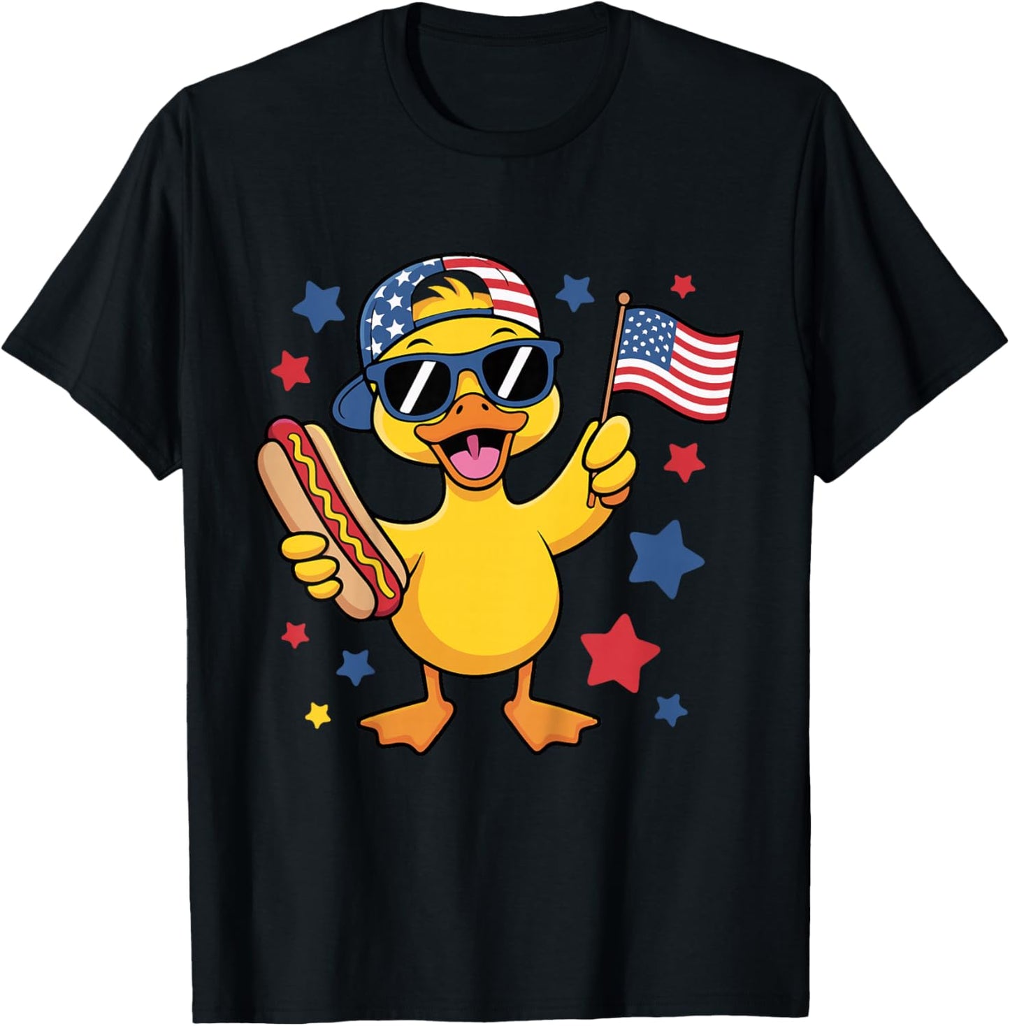 Funny Patriotic Duck USA Flag 4th of July Hotdog Kids Boys T-Shirt - T-Shirt | Black