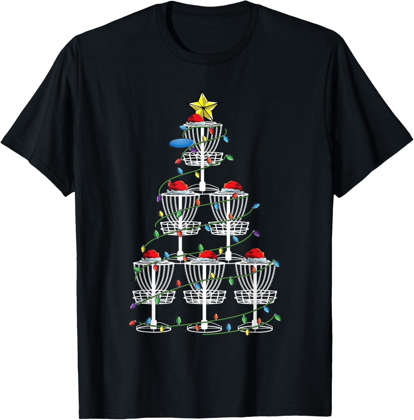 XMas Disc Golf Player Basket Christmas Tree Cute Frolf Gifts T-Shirt - T-Shirt | Black