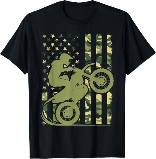 Motocross Dirt Bike Racing Camo Camouflage Boys T-Shirt - T-Shirt | Black