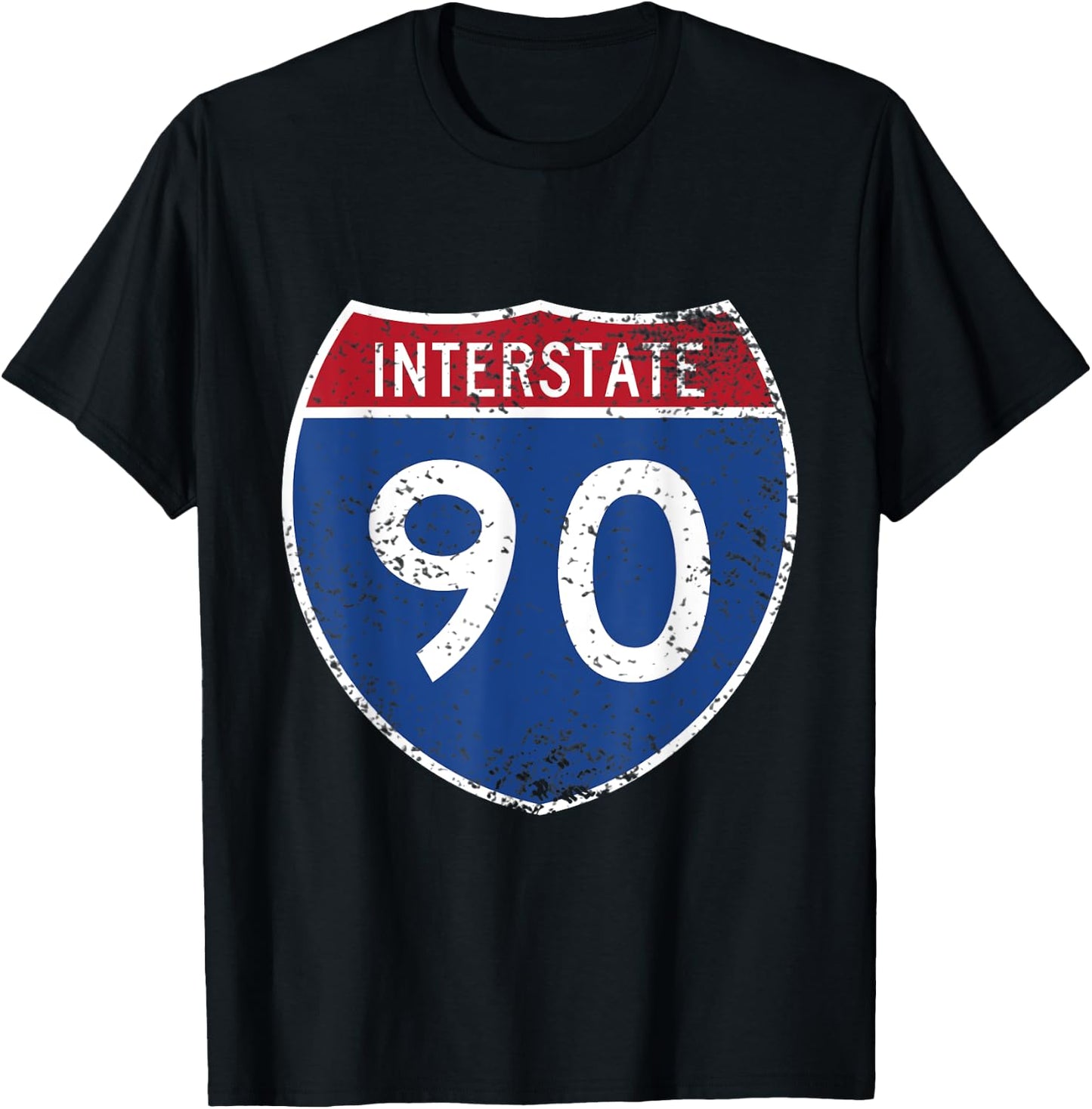 Interstate 90 Distressed Grunge Vintage Look T-Shirt - T-Shirt | Black