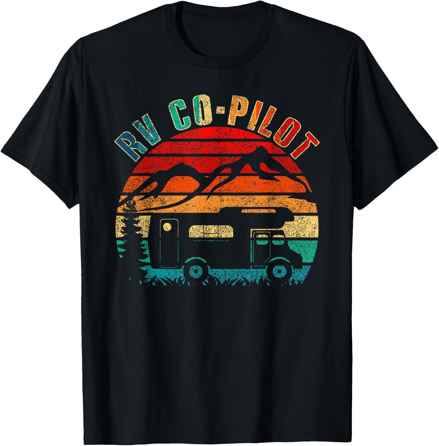 Funny Vintage Motorhome Travel Vacation RV Co-Pilot Camping - Black, Medium, , Short Sleeve, Classic Fit, Cotton Blend, Polyester T-Shirt - T-Shirt | Black