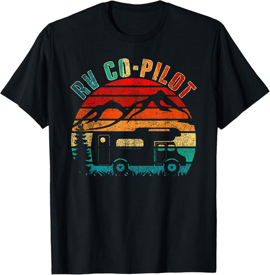 Funny Vintage Motorhome Travel Vacation RV Co-Pilot Camping - Black, Medium, , Short Sleeve, Classic Fit, Cotton Blend, Polyester T-Shirt - T-Shirt | Black