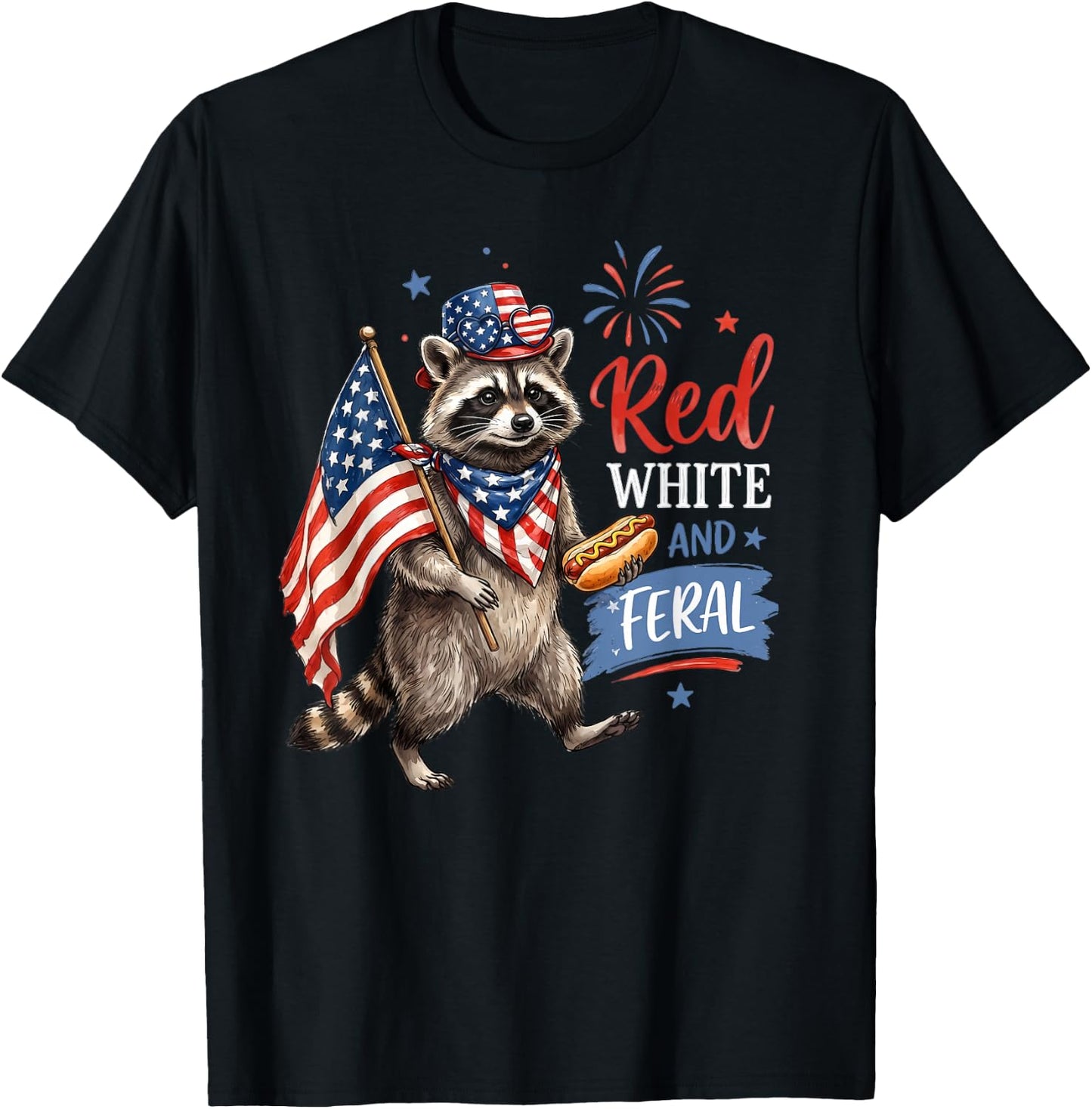 Red White and Feral USA Flag American Raccoon 4th of July T-Shirt - T-Shirt | Black