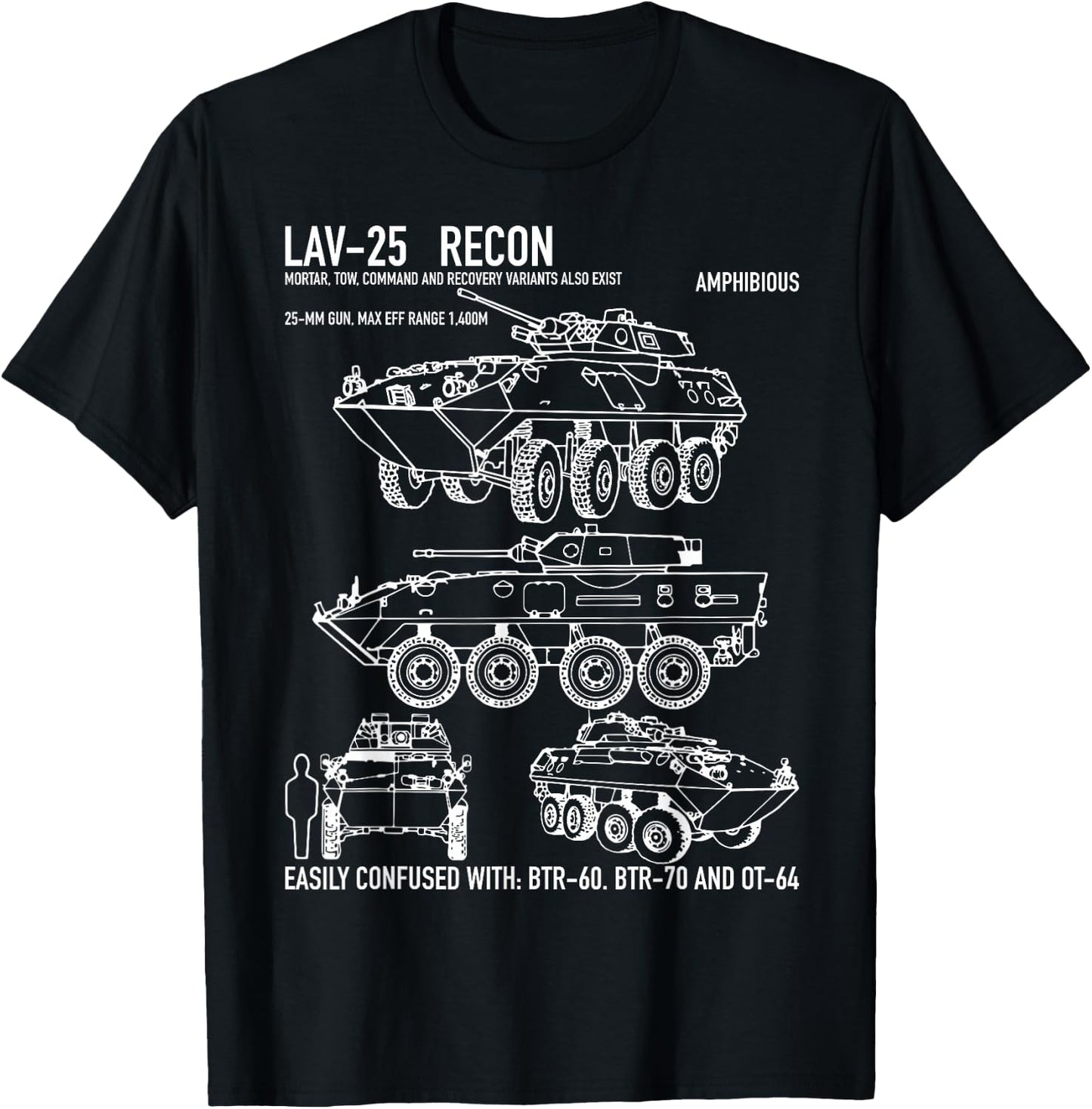 LAV-25 Light Armored Vehicle Blueprint Gift T-Shirt - T-Shirt | Black