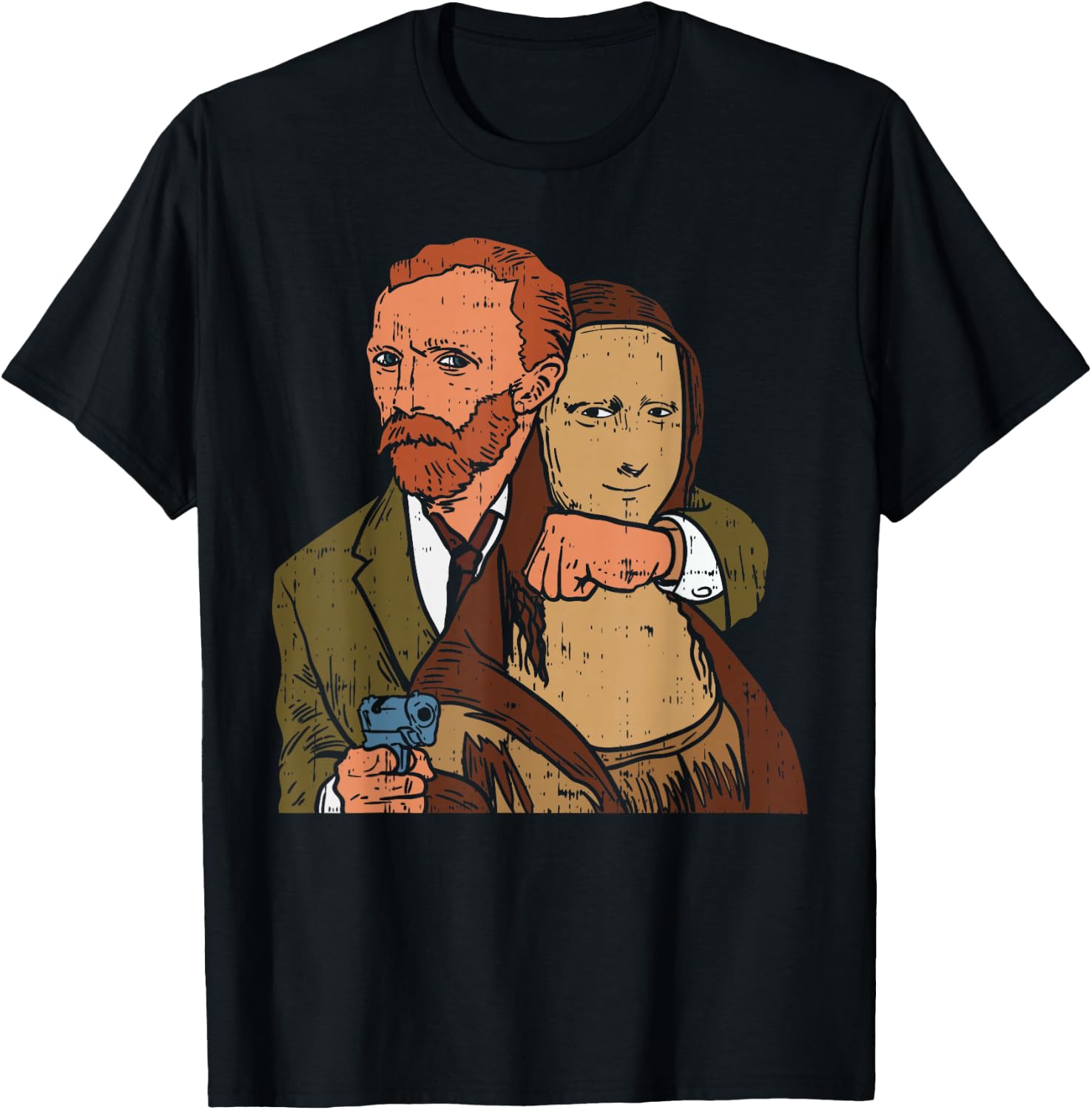Van Gogh Mona Lisa Funny Famous Art Painting Parody Gift T-Shirt - T-Shirt | Black