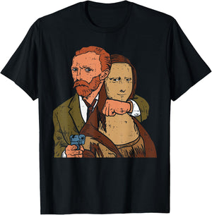 Van Gogh Mona Lisa Funny Famous Art Painting Parody Gift T-Shirt - T-Shirt | Black