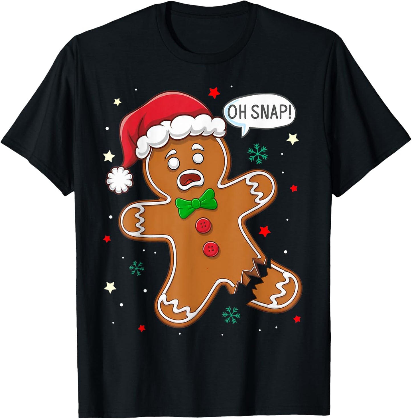 Christmas Gingerbread Man Oh Snap Funny T-Shirt - T-Shirt | Black