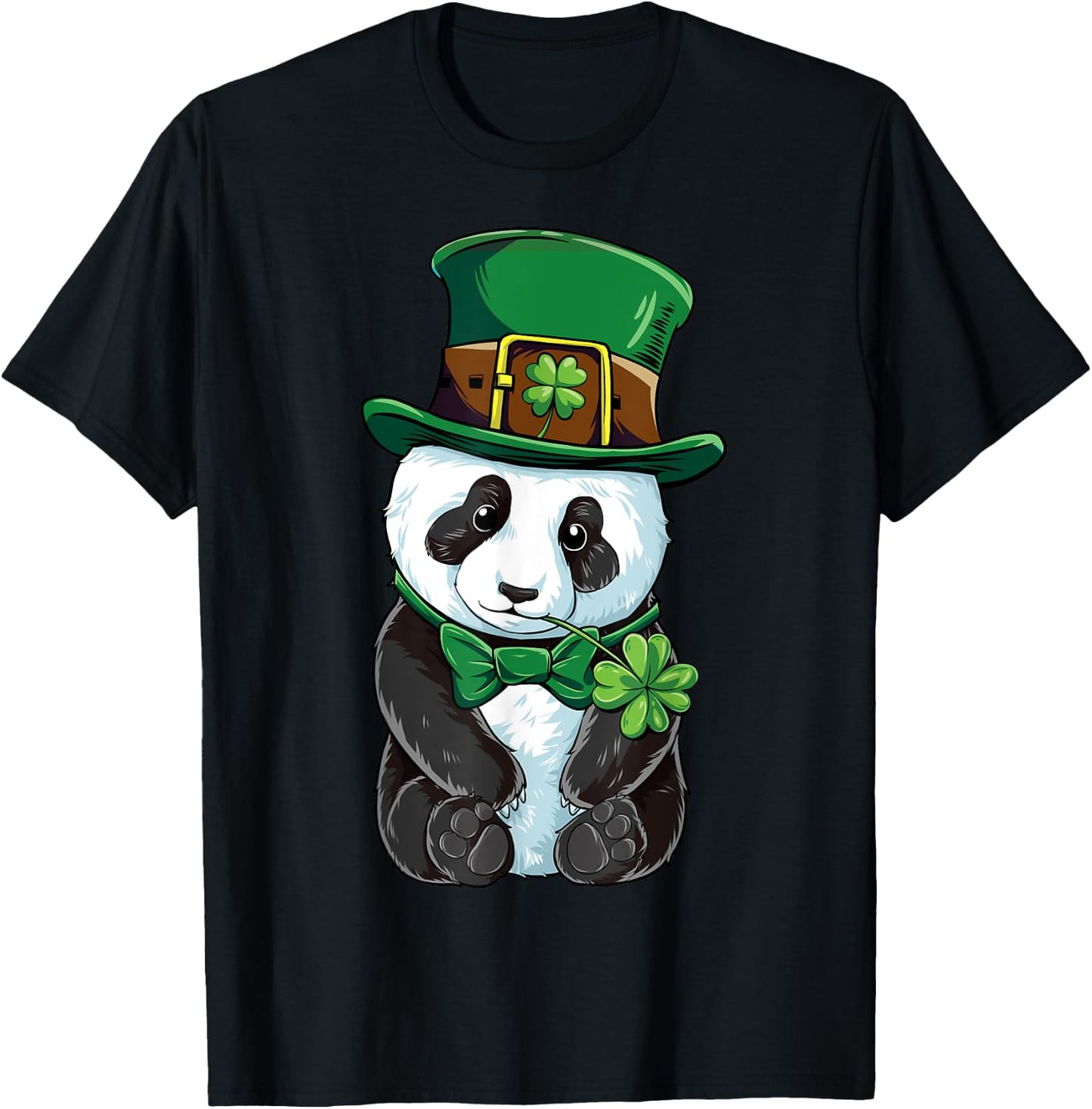 Panda Leprechaun Hat St Patricks Day Boys Girls Men Shamrock T-Shirt - T-Shirt | Black