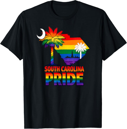South Carolina Pride Palmetto Rainbow State Graphic T-Shirt - T-Shirt | Black