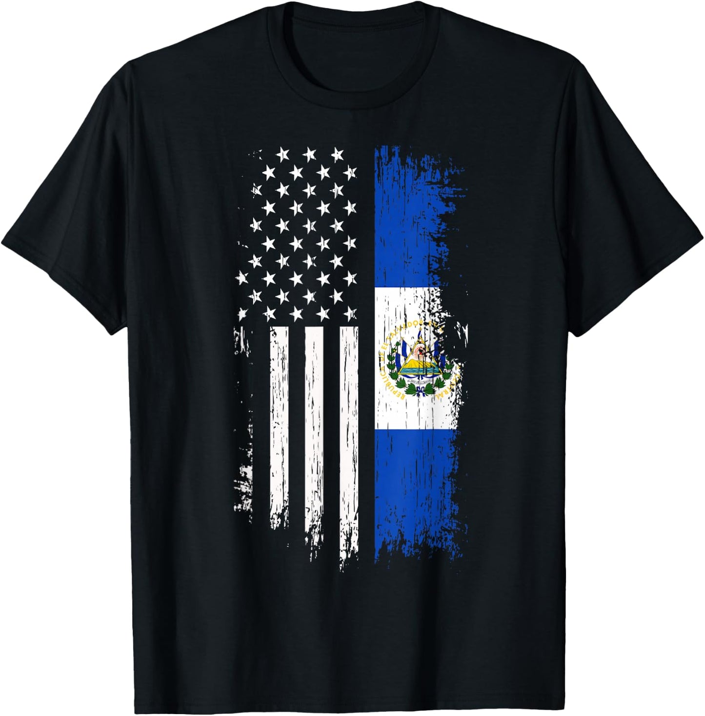 Salvadoran America Flag - El Salvador USA Shirt T-Shirt - T-Shirt | Black