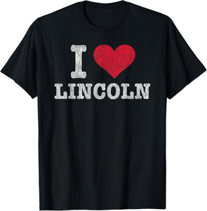 Distressed Retro I Love Lincoln Souvenir Gift T-Shirt - T-Shirt | Black