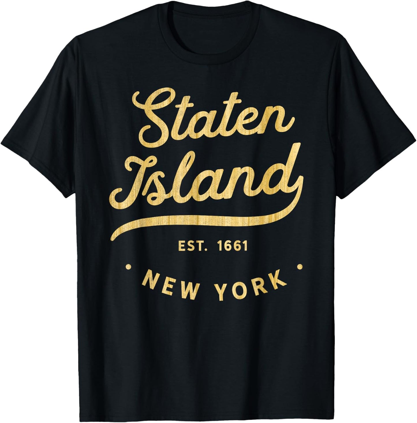 Classic Retro Vintage Staten Island Woodgrain NYC USA Casual T-Shirt - T-Shirt | Black
