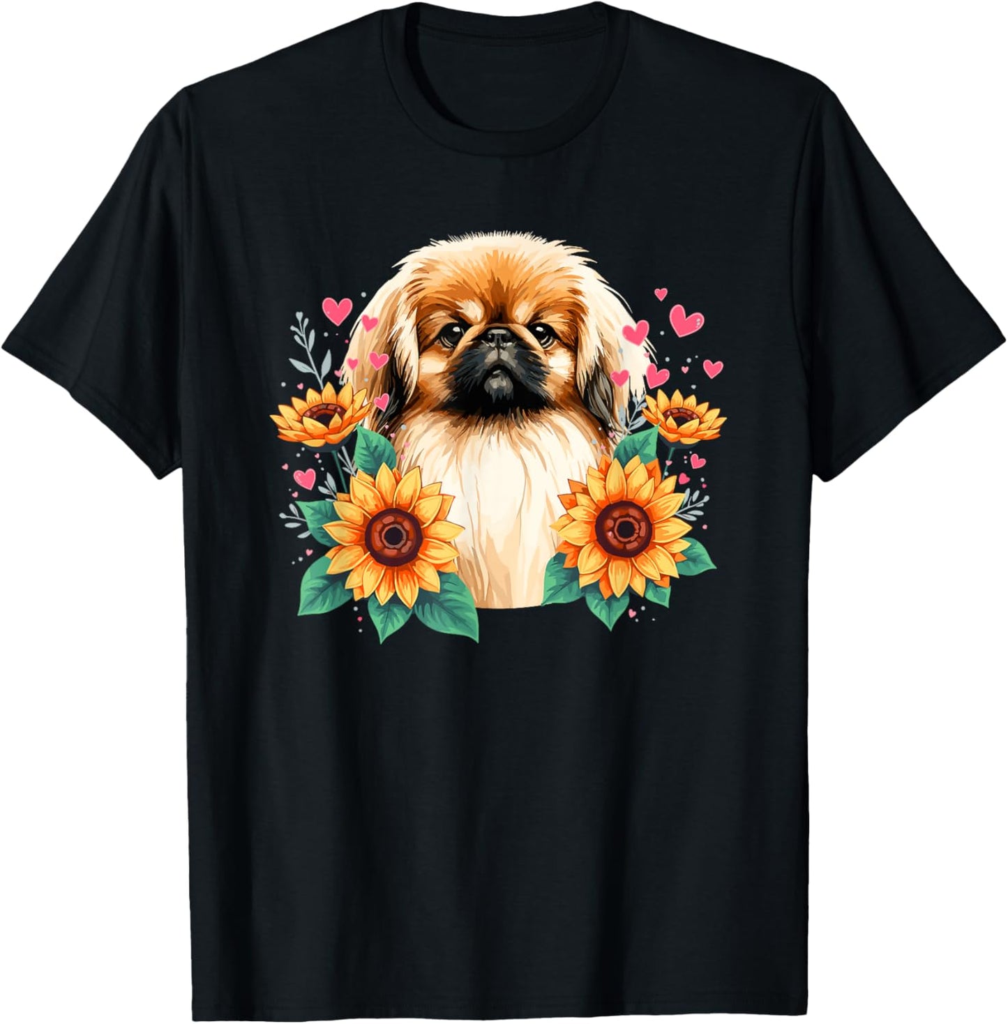 Sunflowers Pekingese Pekingeses T-Shirt - T-Shirt | Black