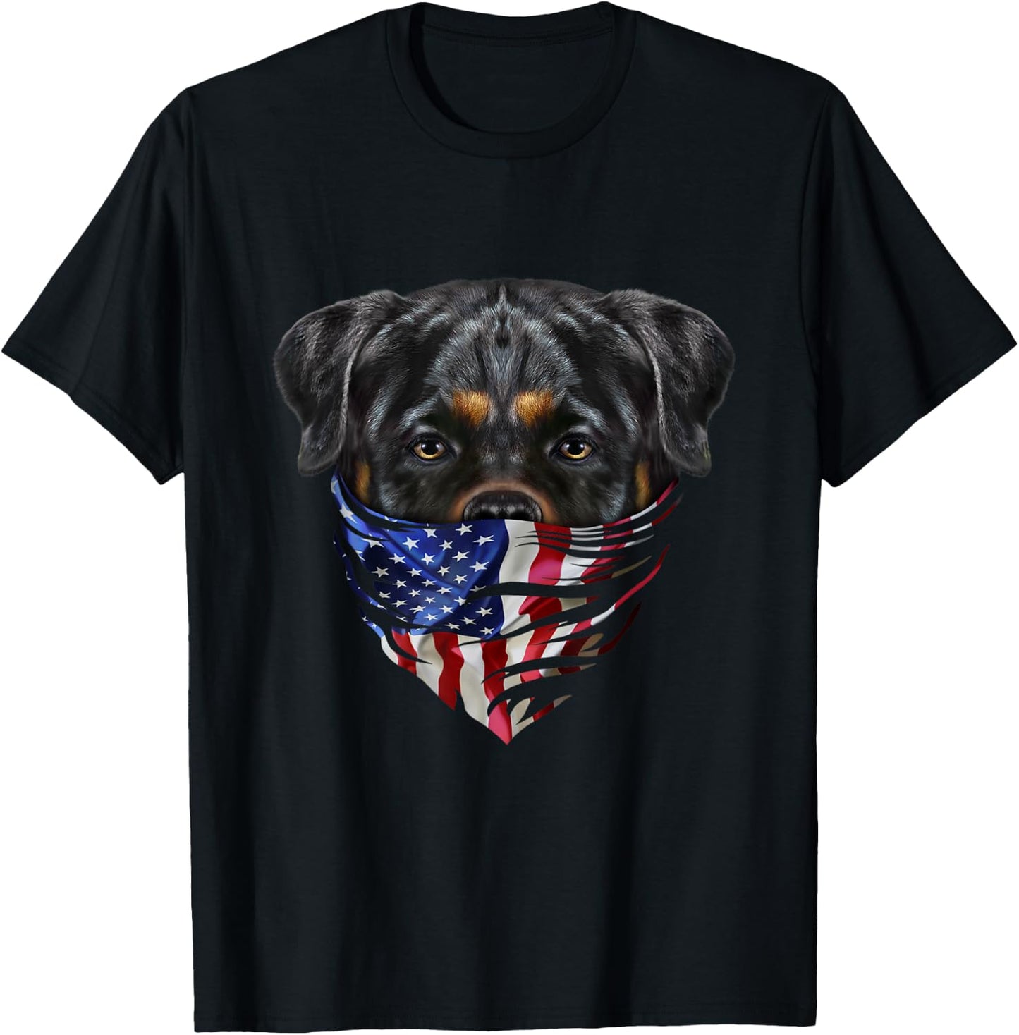 Patriotic Rottweiler Dog in Flag of USA Bandana T-Shirt - T-Shirt | Black