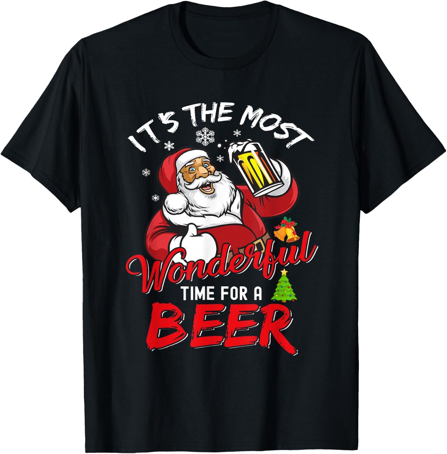 Funny Christmas Santa Claus Drinking Beer Wonderful Time T-Shirt - T-Shirt | Black