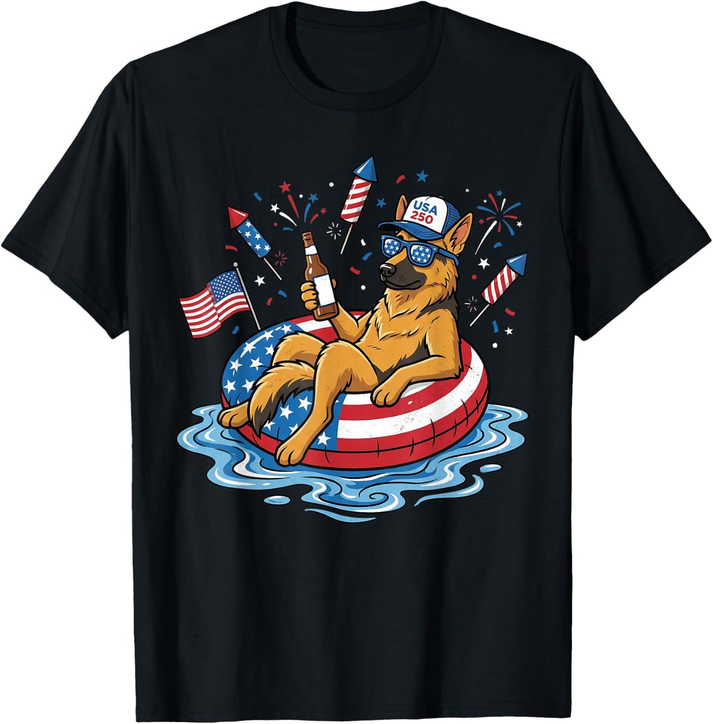 Retro German Shepherd Beer USA 250th Anniversary 4th of July T-Shirt - T-Shirt | Black