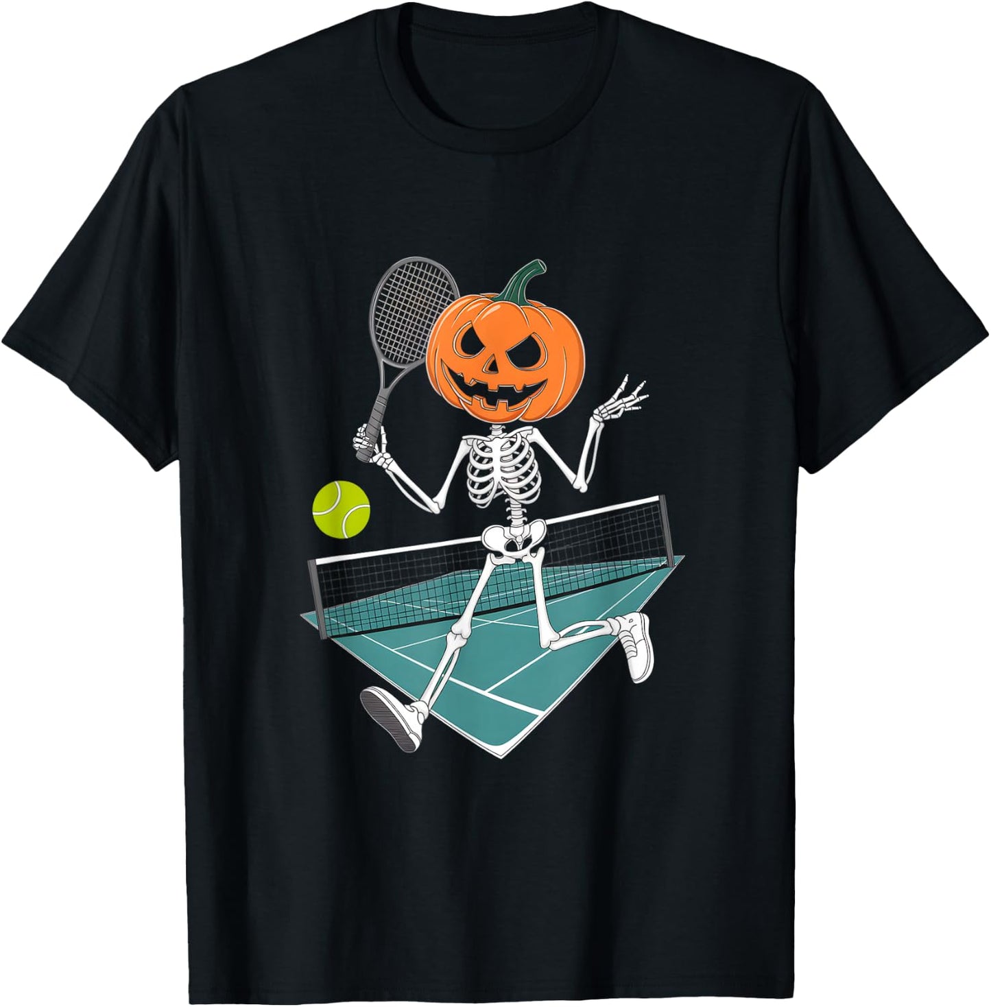 Tennis Pumpkin Jack O LanternFunny Halloween Pun T-Shirt - T-Shirt | Black