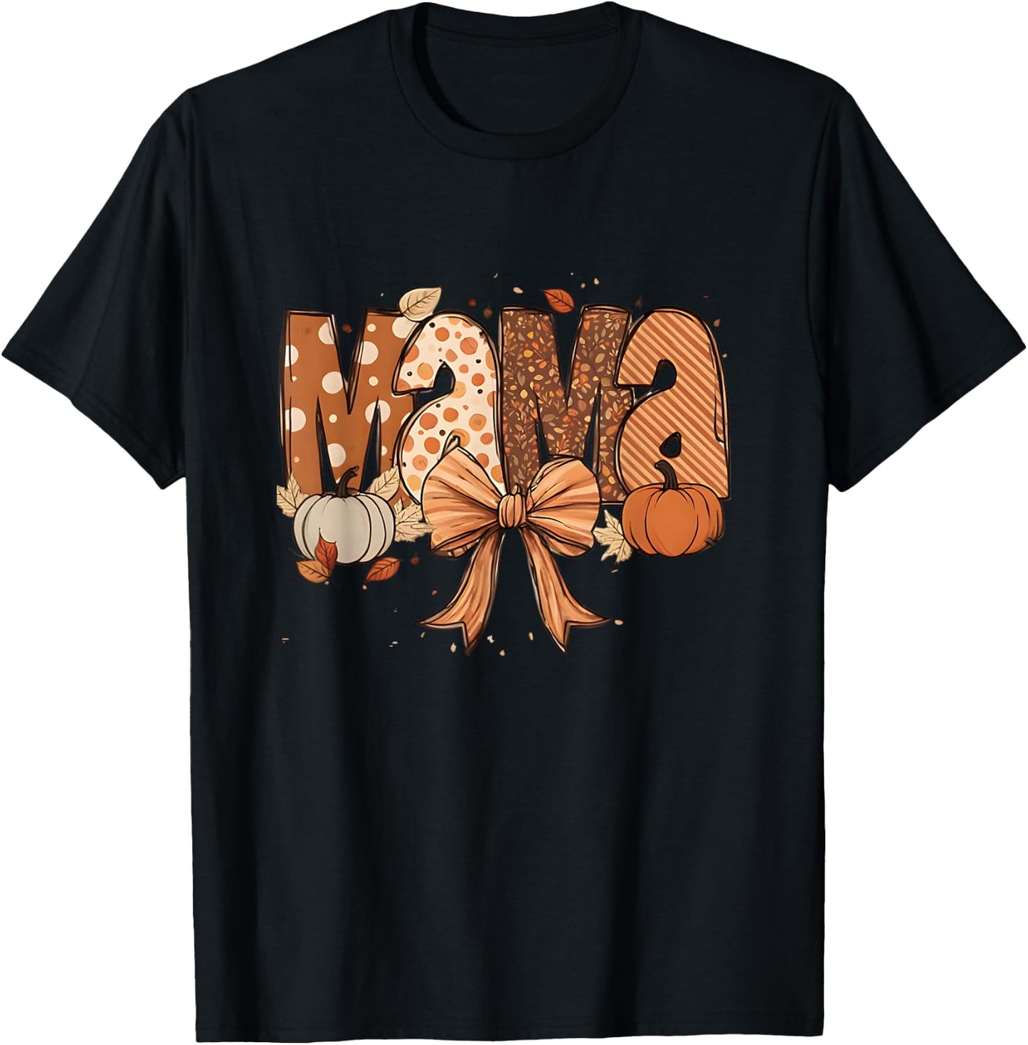 Fall Mama Autumn Coquette Pumpkin Vibes Mom Life T-Shirt - T-Shirt | Black