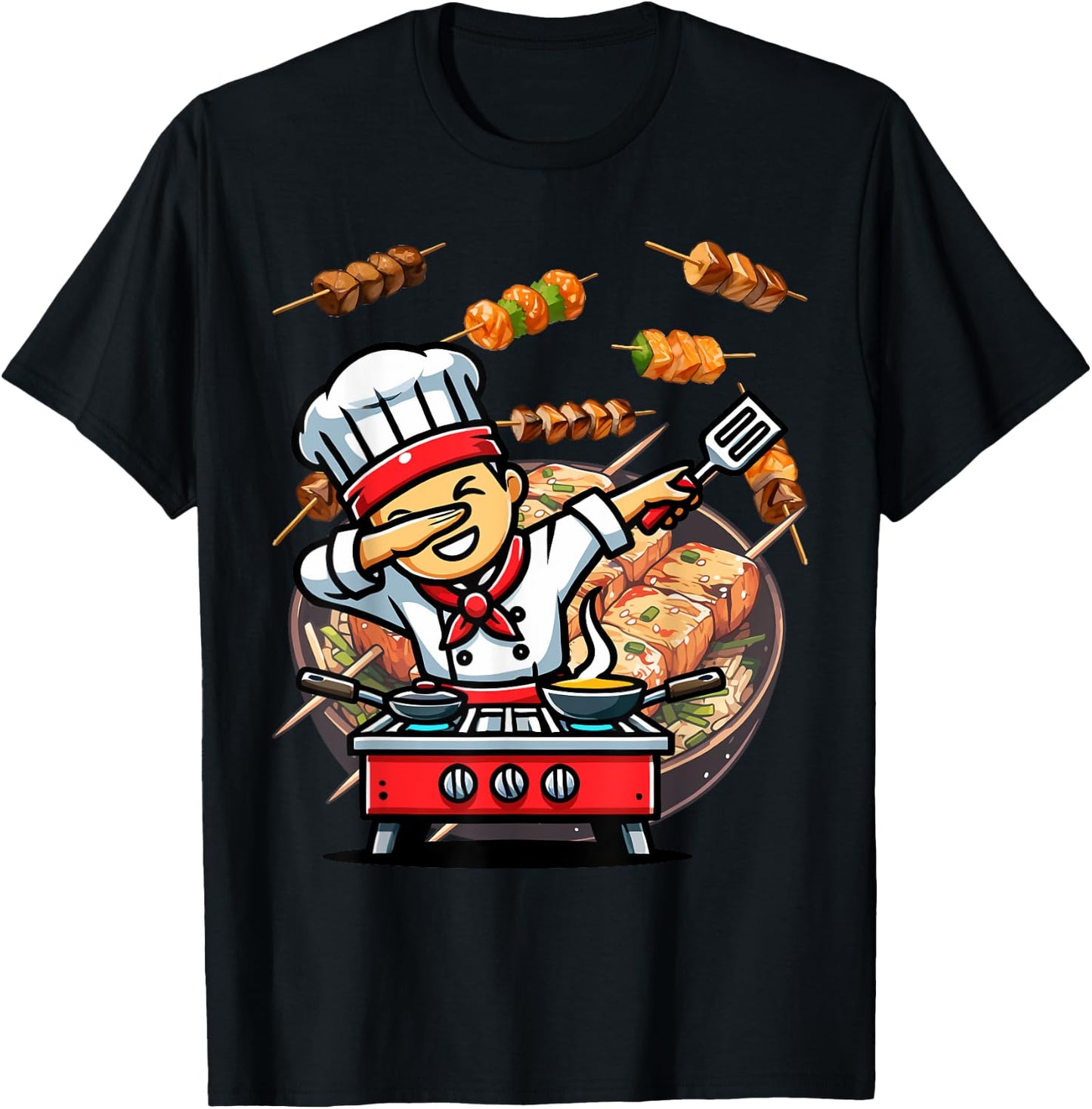 Dabbing Hibachi Chef Funny T-Shirt - T-Shirt | Black