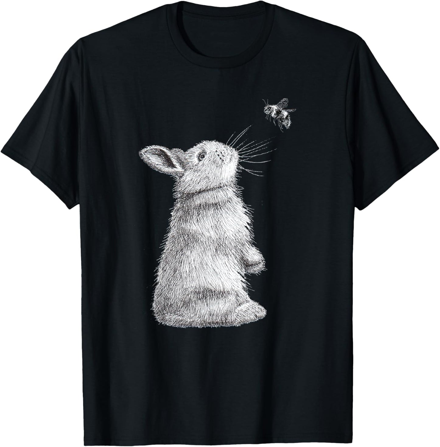 Honey Bunny Illustration Of Rabbit & Bumble Bee T-Shirt - T-Shirt | Black